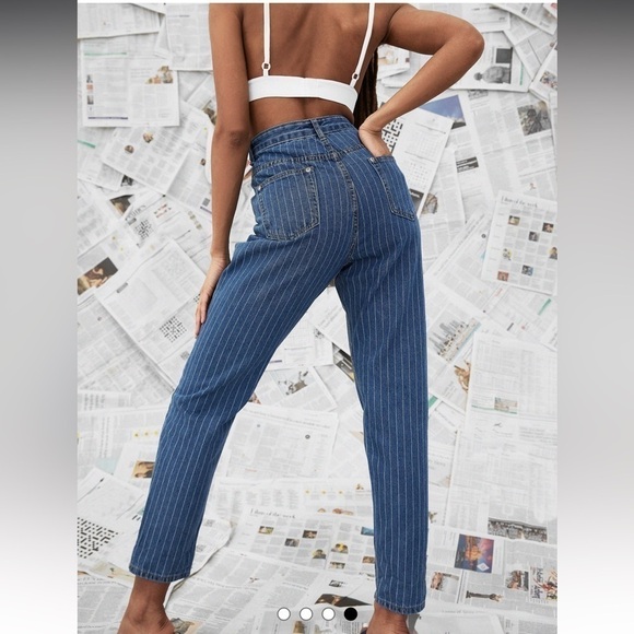 Nasty Gal High Waisted Denim Striped Mom Jeans Size 6 - Picture 3 of 16